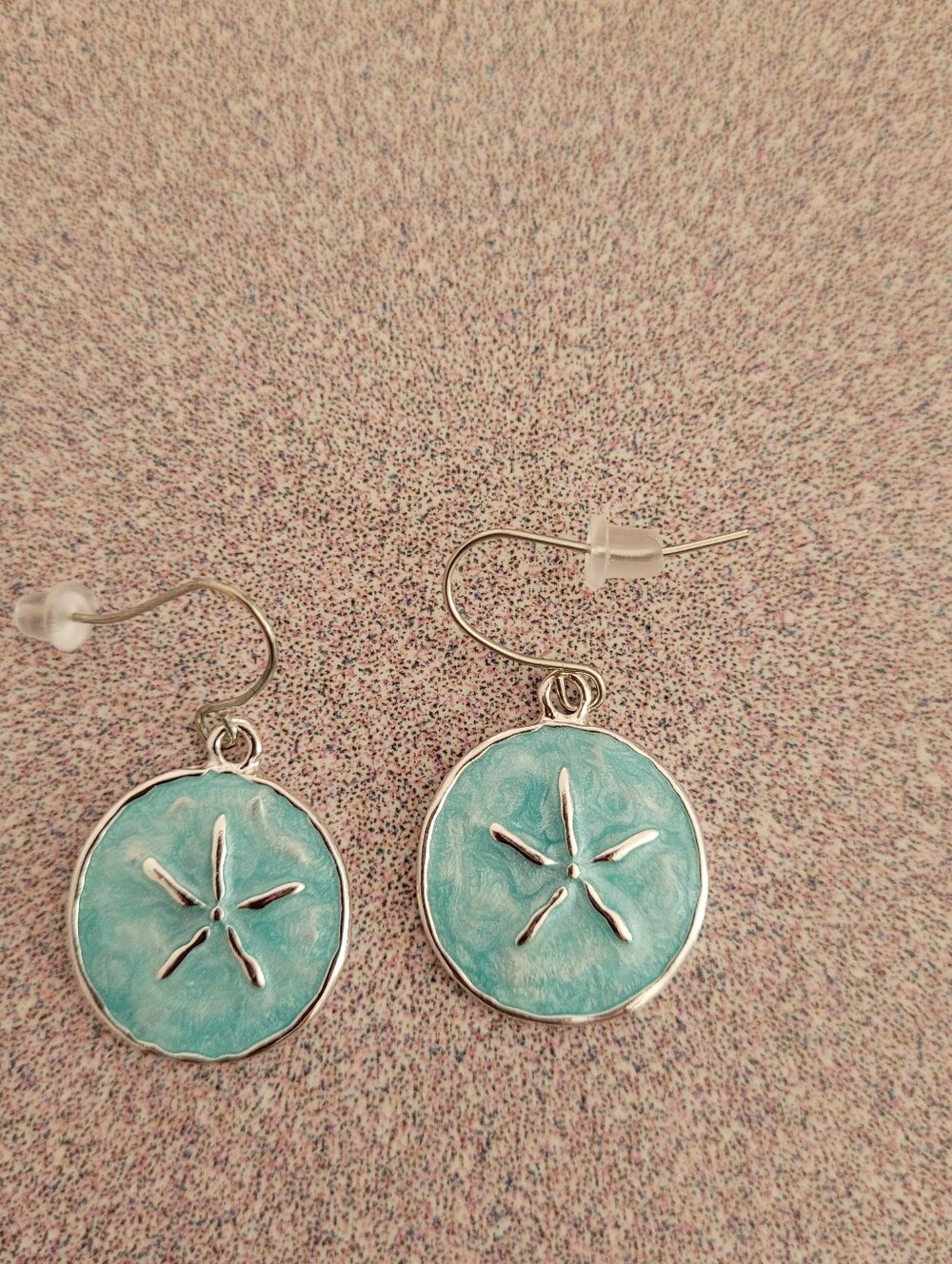 NEW. Enamel Blue Starfish/Sand Dollar Drop Earrings With A Nautical Theme.